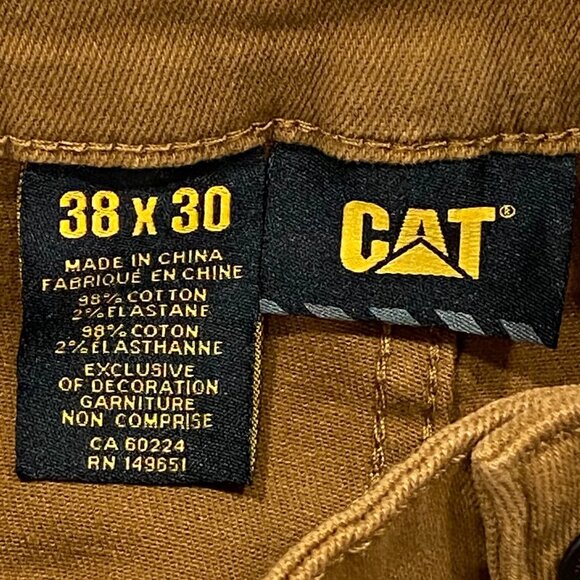 Caterpillar CAT Carpenter Work Pants Mens 38 x 30 Brown Tool Pockets Double Knee - Picture 6 of 12